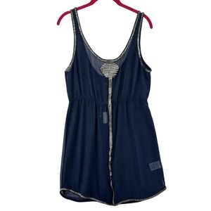 ARYN K Sequin Frock Dress Womens Small Navy Blue Silver Beaded Tank Sundress